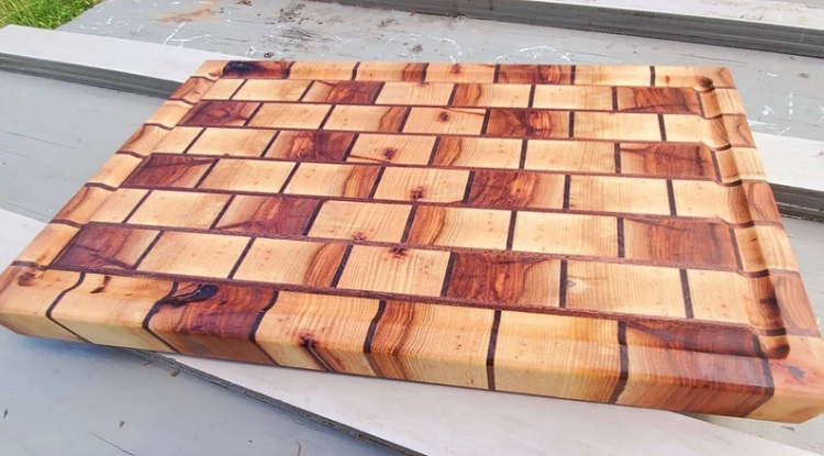 legendary hickory cutting board with brick pattern