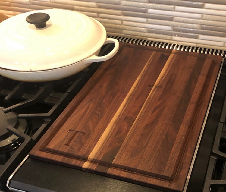 walnut and steel griddle on stove top