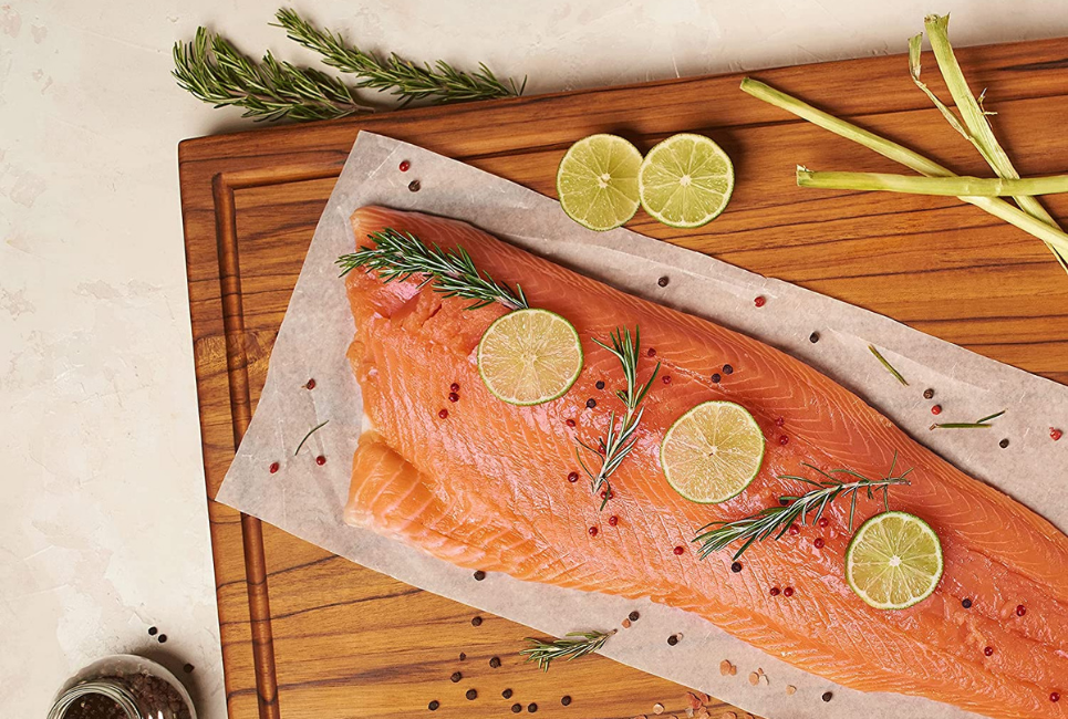salmon on a cutting board