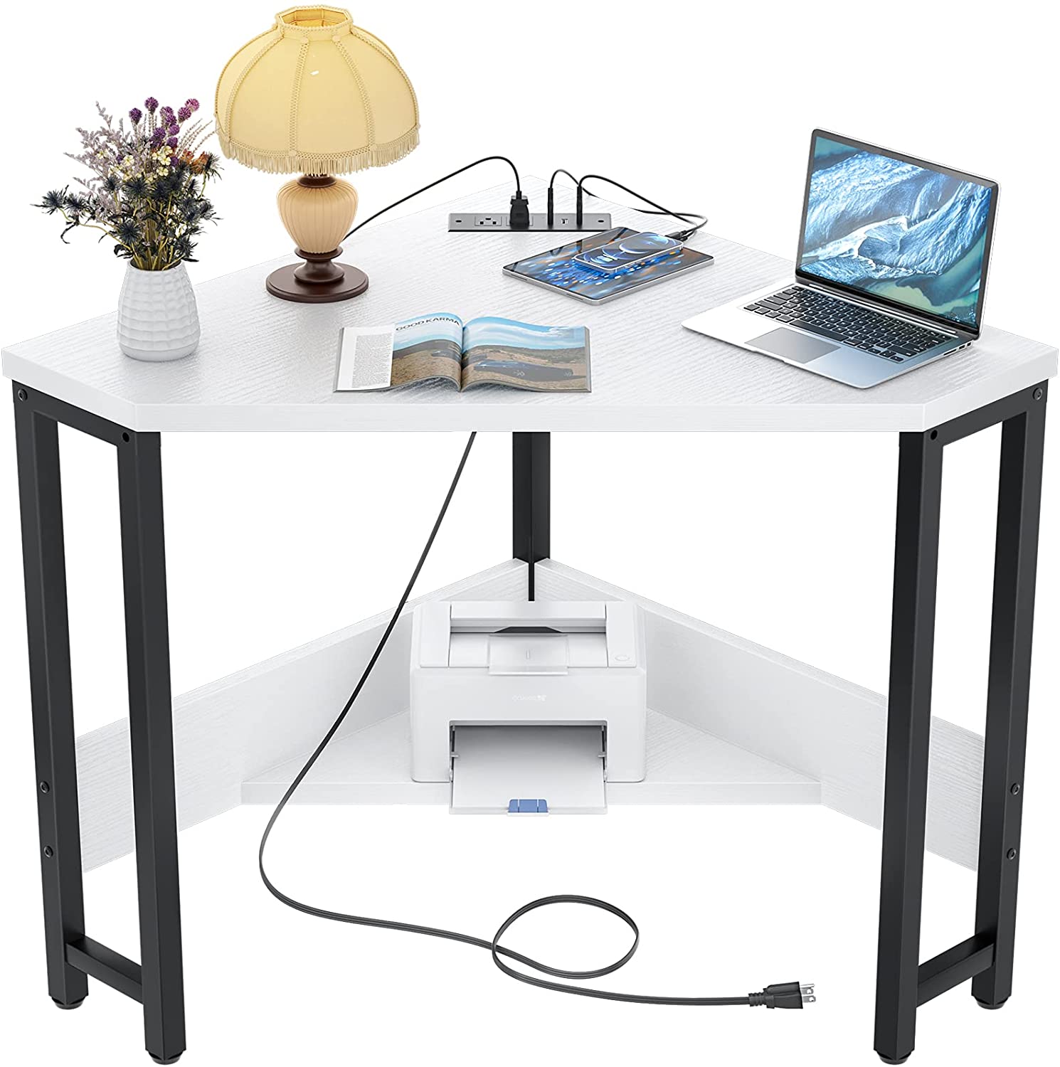 Armocity Corner Desk Small Desk with Outlets Corner Table for Small Space