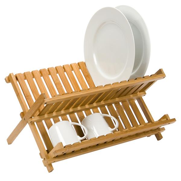 dishes drying in bamboo drying rack