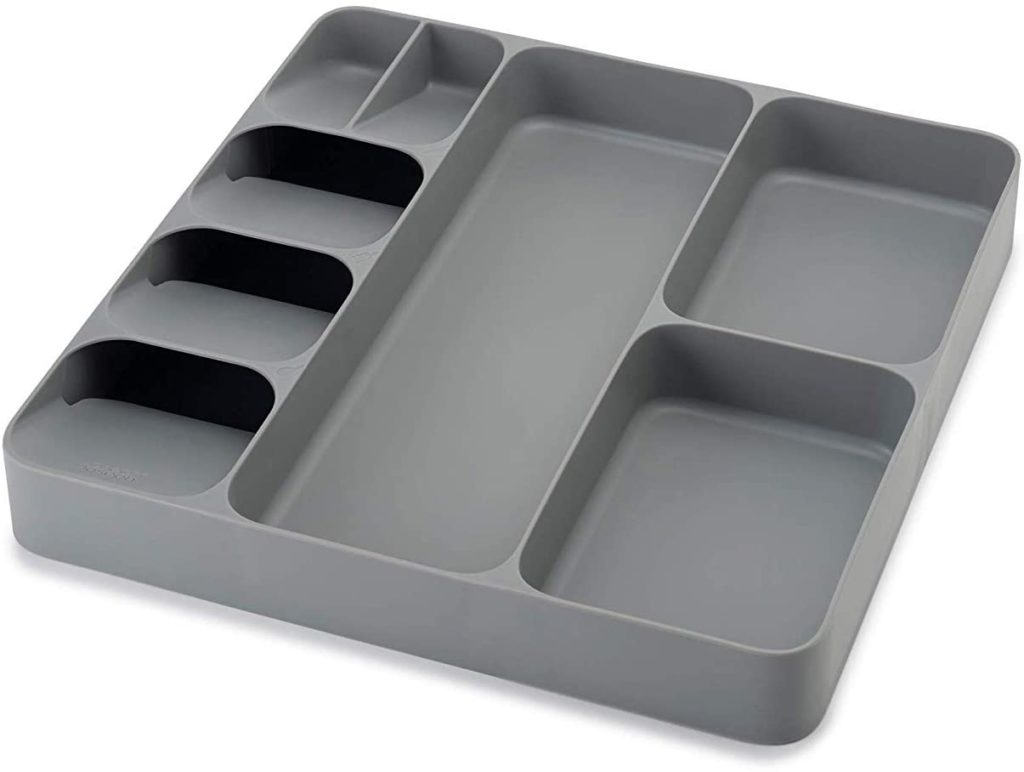 empty grey silverware drawer organizer