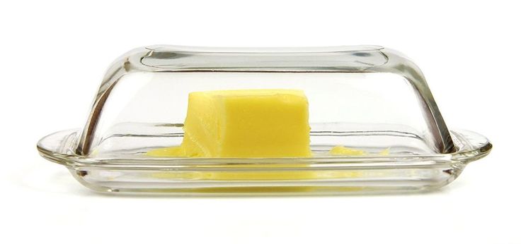 butter in clear glass butter dish