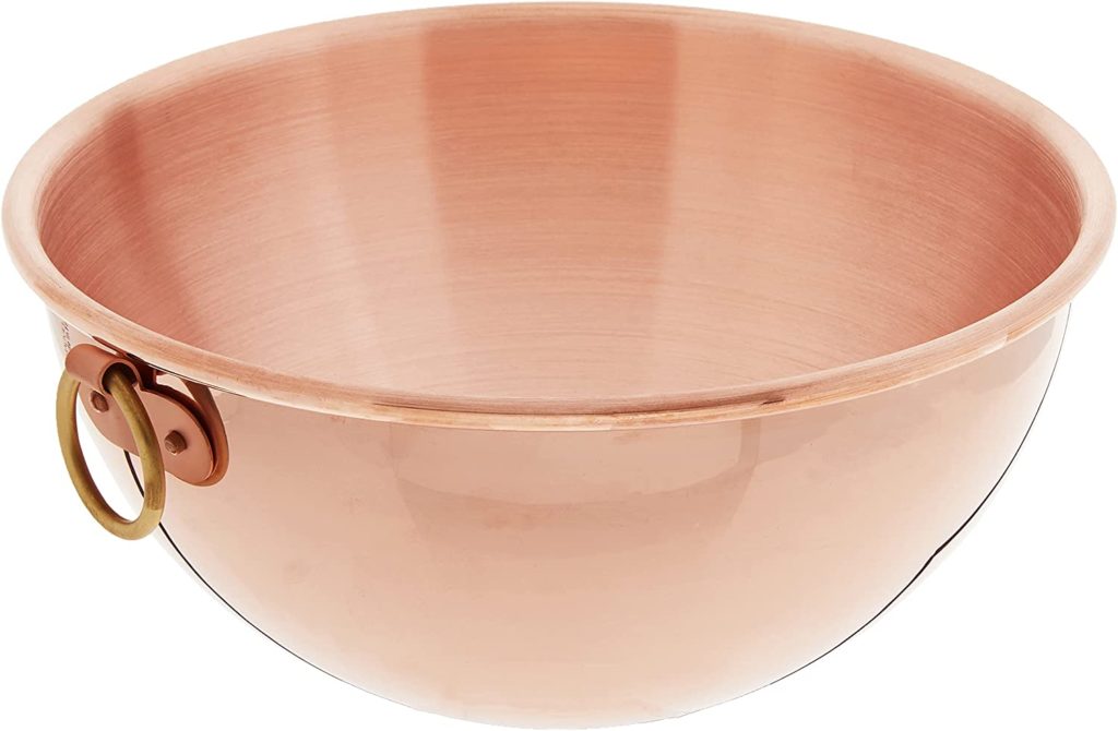 large copper mixing bowl with ring