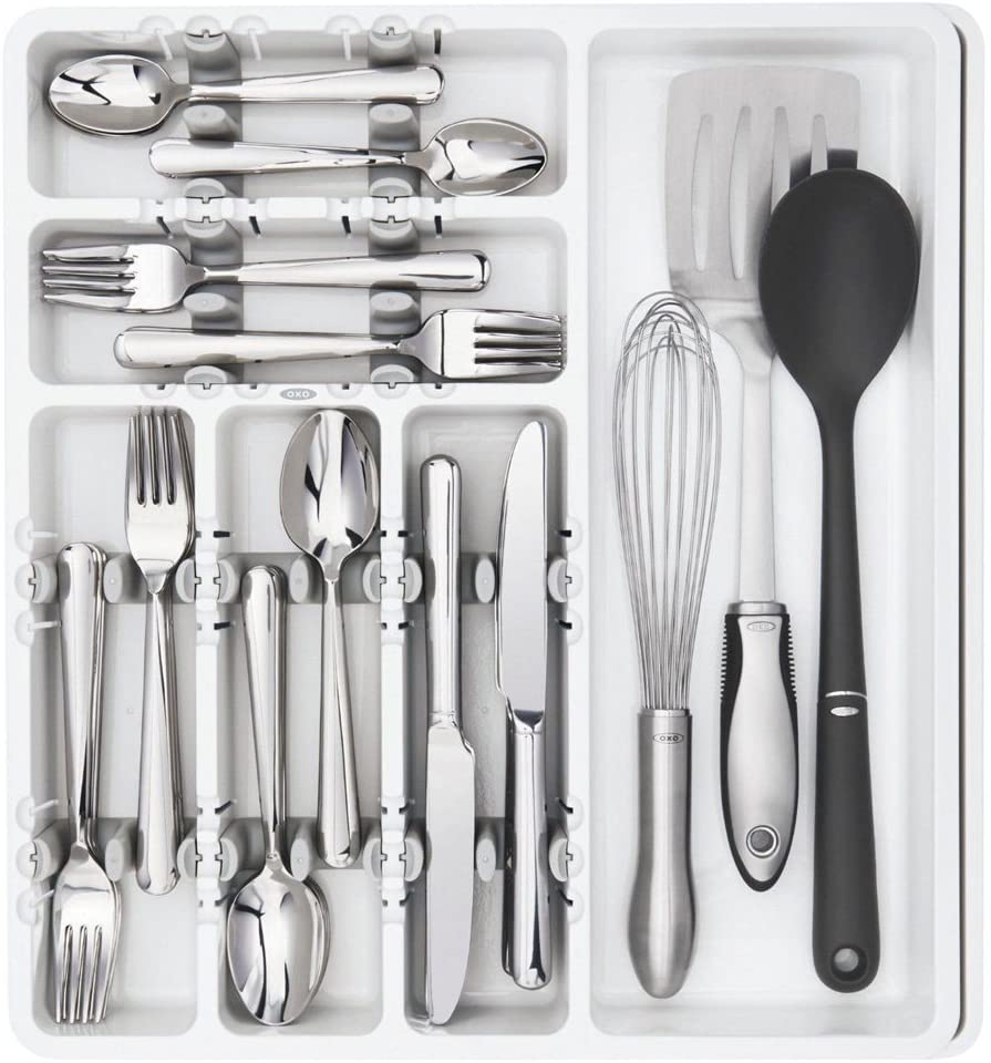 utensils in white silverware drawer organizer