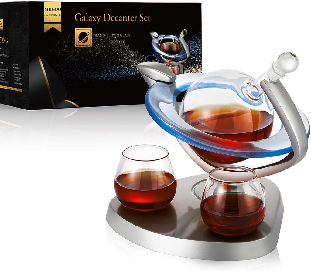 ultra modern galaxy decaner on silver stand with blue rounded detail and original packaging