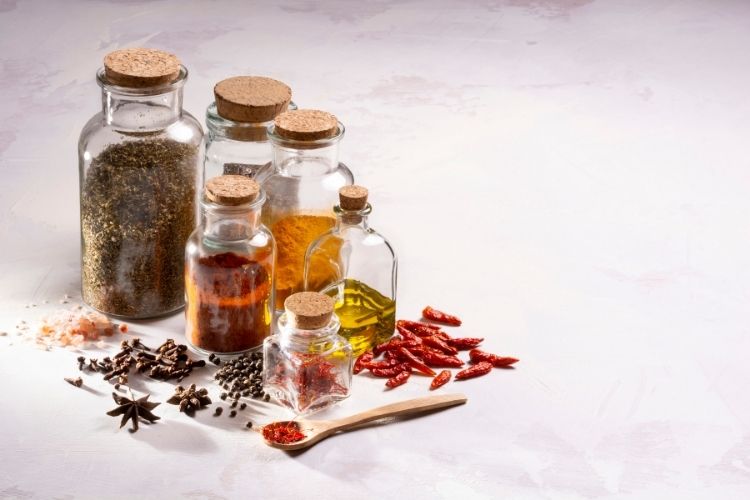 full assorted spice jars and spices