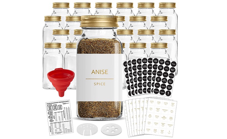 spice jar labeled for holding anise shown with assorted jars and packaging features