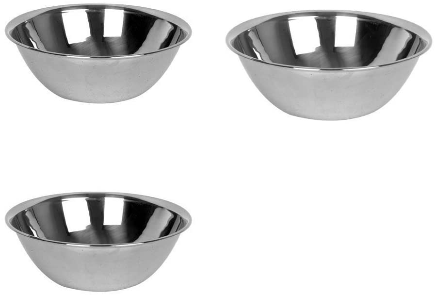 set of three stainless steel mixing bowls