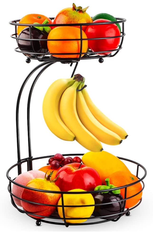 full two tier wire fruit basket with banana holder
