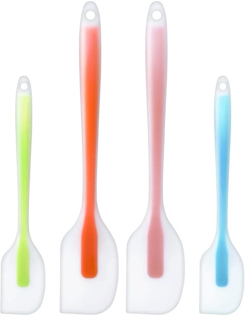 set of four clear and neon silicone spatulas