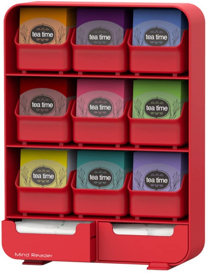orange plastic tea organizer with nine slots for tea bags