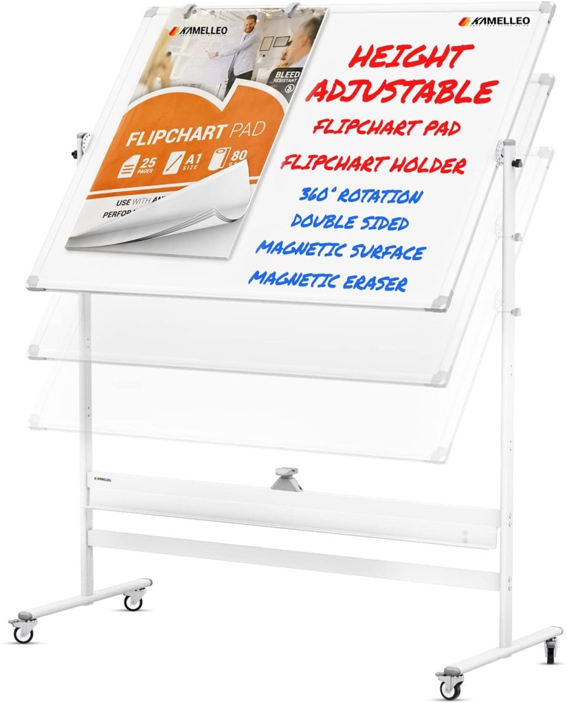 XBoard Magnetic Mobile Whiteboard, Double Sided Magnetic Dry Erase White Board on Wheels, Large Height Adjust Portable Easel with Stand and
