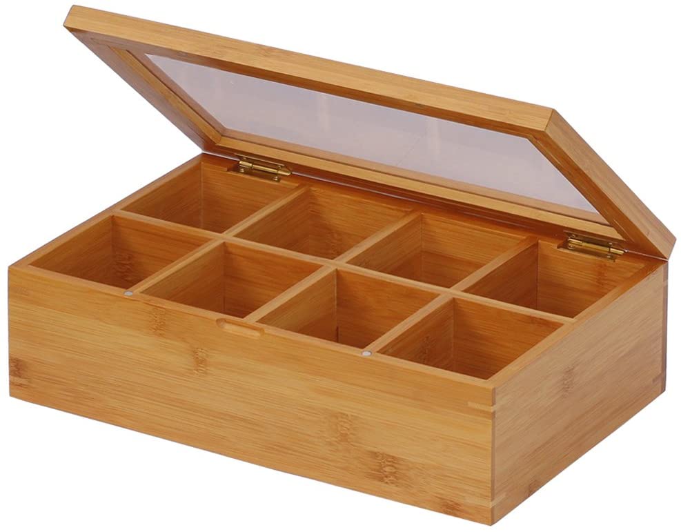 open wooden tea box organizer chest