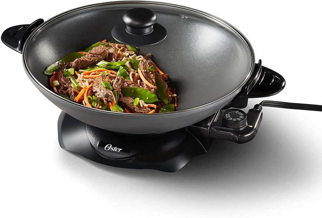 electric wok filled with stir fry