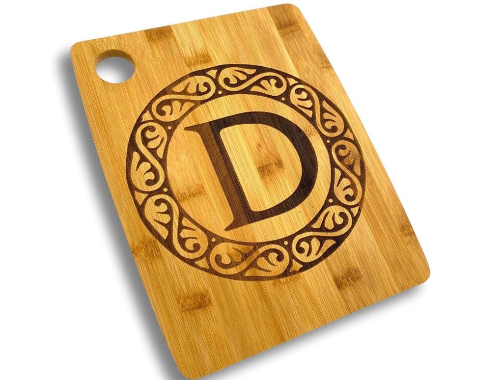 Letter D monogrammed burn stamp in wood