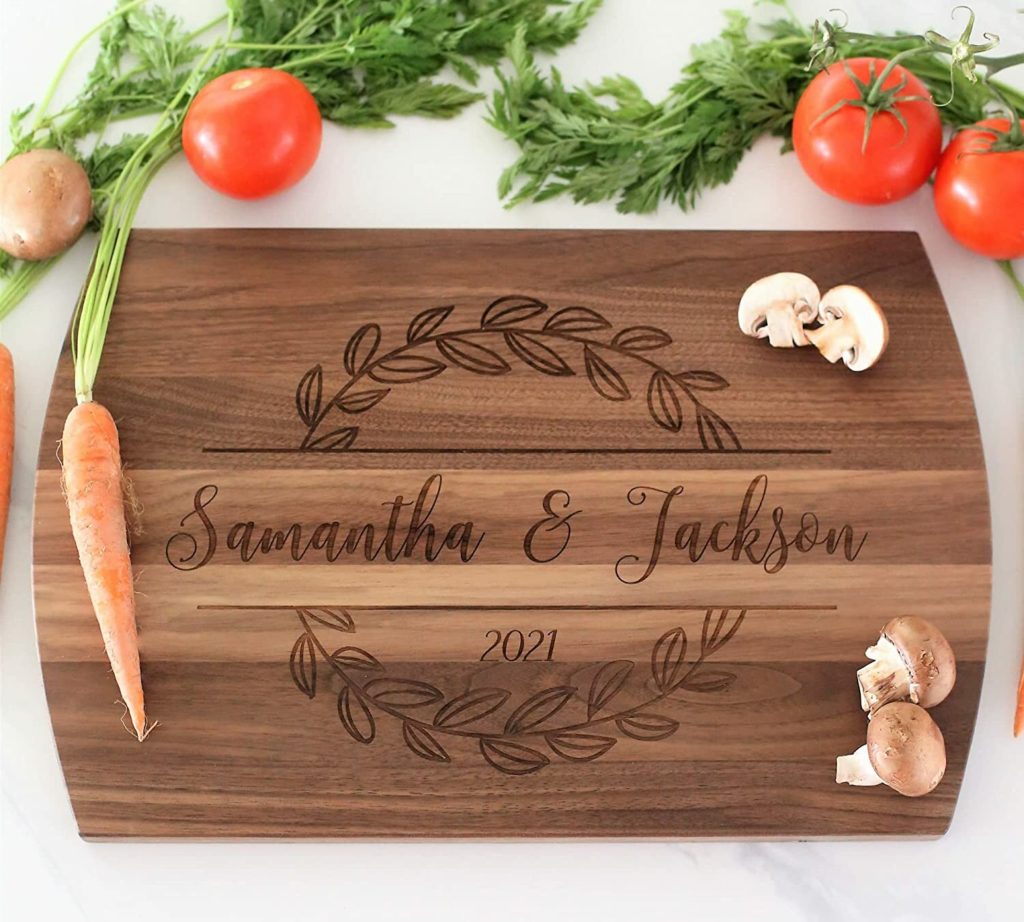Maple cutting board engraved with SAMANTHA AND JACKSON