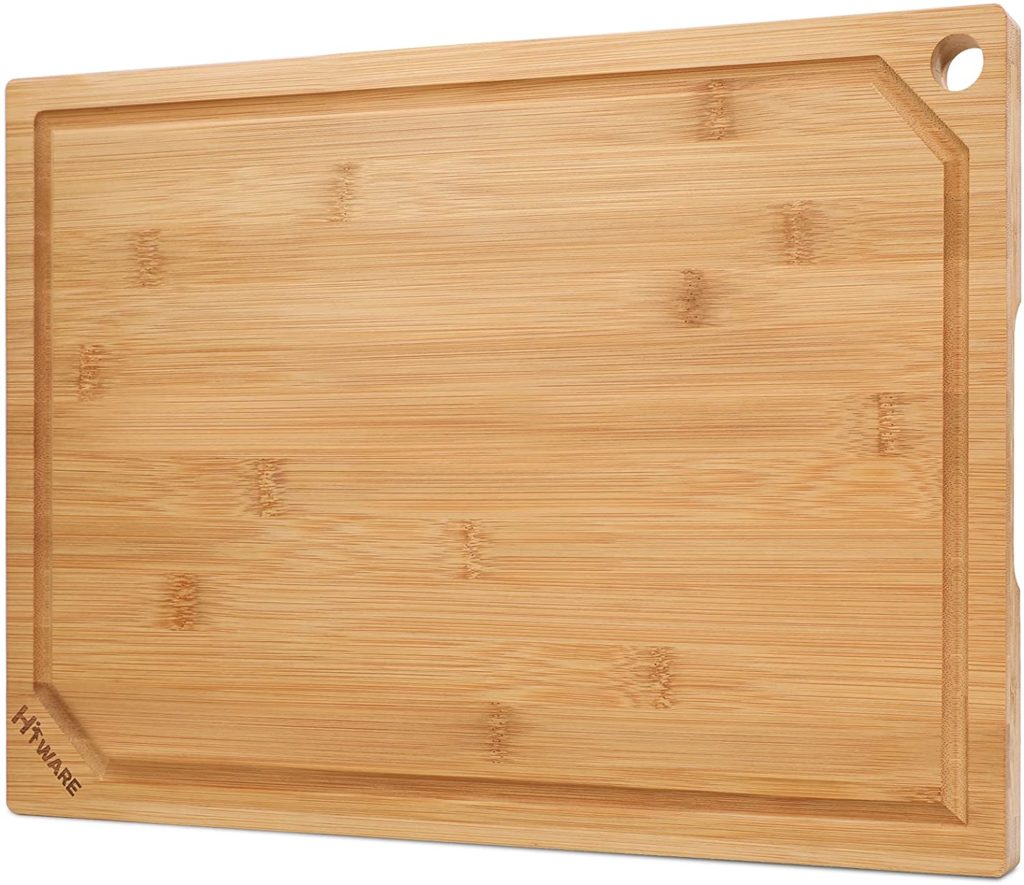 bamboo cutting board with juice groove and hole handle