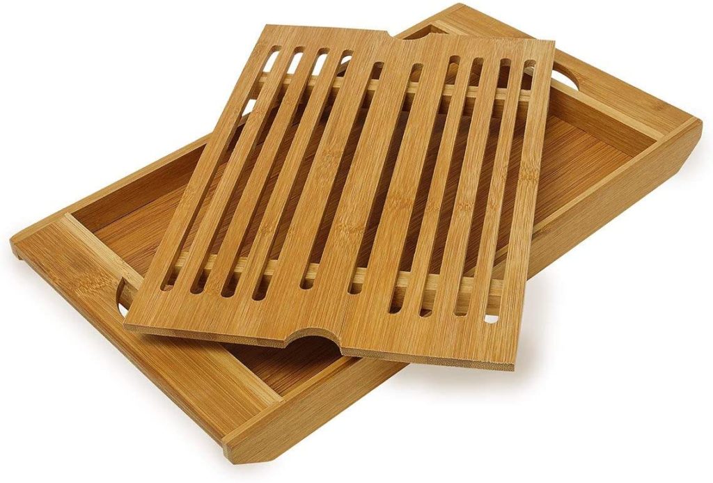 bread cutting board with slats and crumb catcher