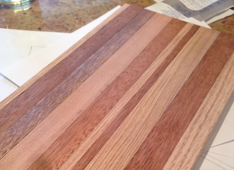 close up of medium tone wooden cutting board