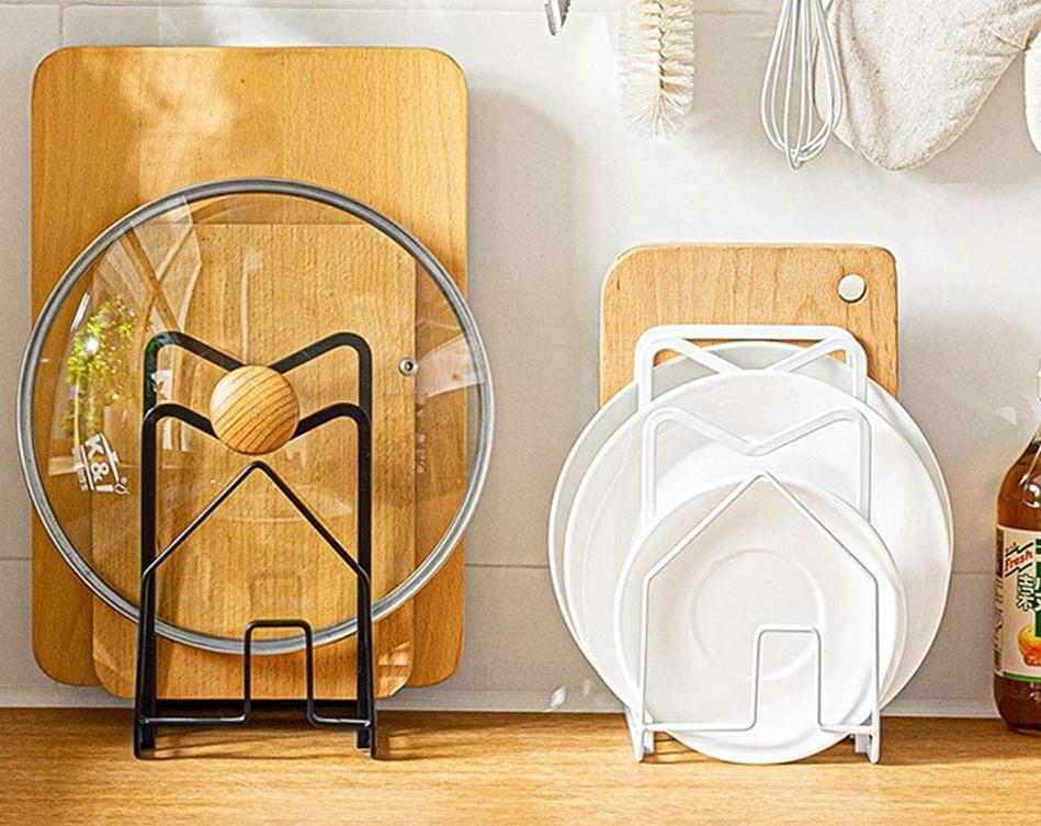 countertop storage racks for lids and cutting boards