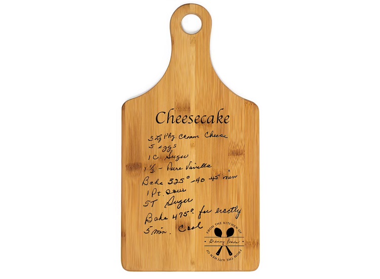 cutting board customized with cheesecake recipe
