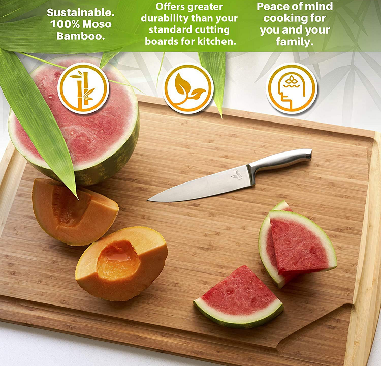 cutting board with fruit and knife