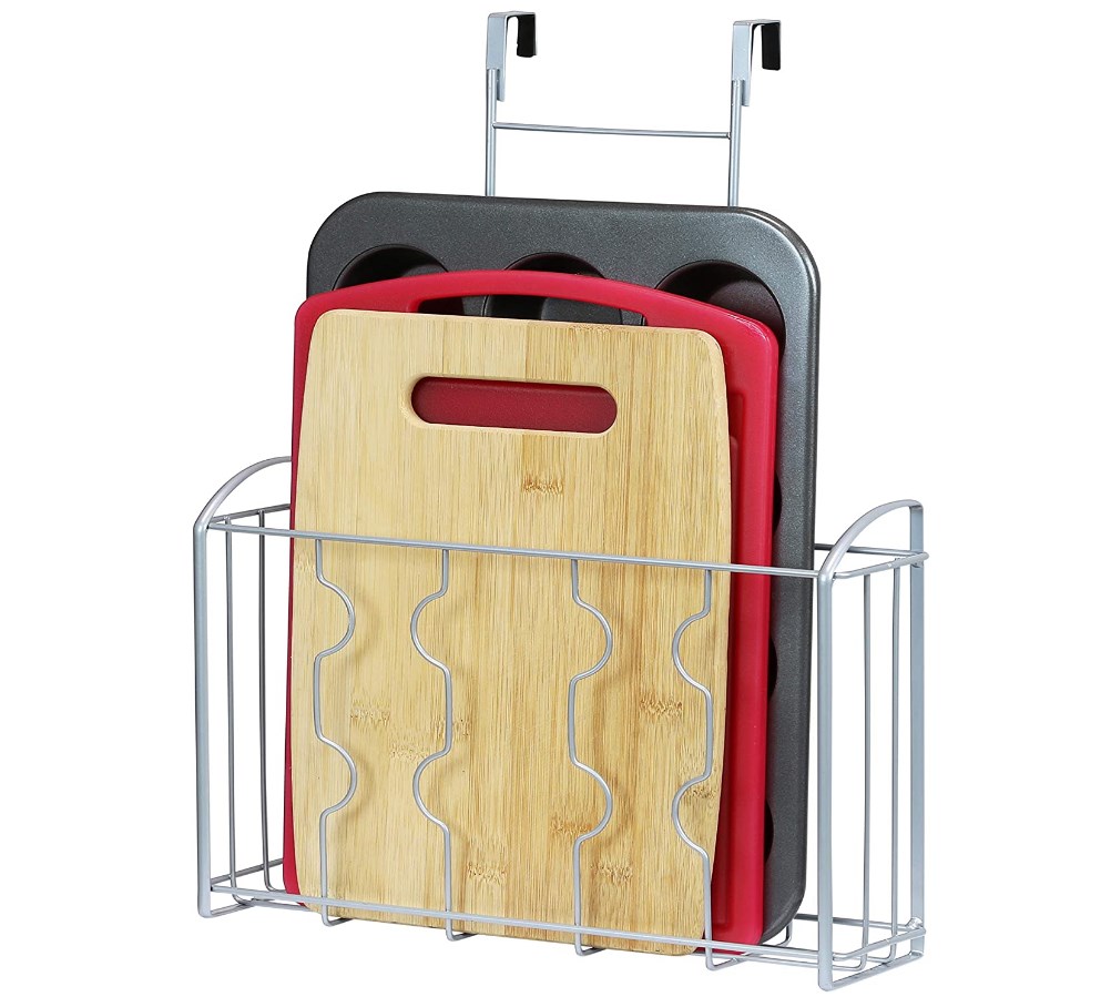 silver over cabinet metal cutting board storage