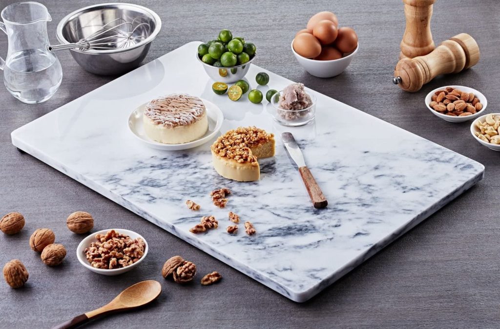 snacks on marble white cutting board