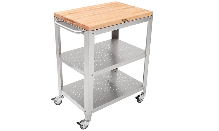 stainless steel kitchen cart with butcher block countertop
