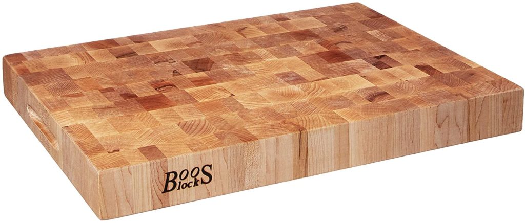 thick end grain butchers block cutting board with built in handles