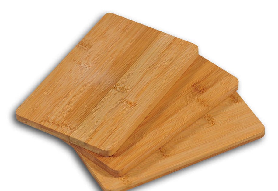 trio of fanned out bamboo cutting board