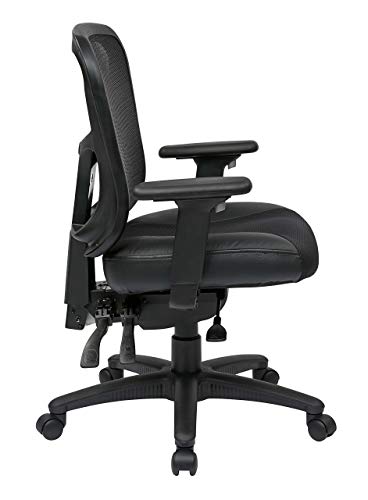 Office Star Breathable ProGrid Back with Leather and Mesh Seat Adjustable Black Managers Chair and Nylon Base