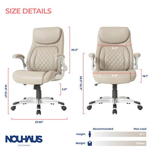 NOUHAUS +Posture Ergonomic PU Leather Office Chair. Click5 Lumbar Support with FlipAdjust Armrests. Modern Executive Chair and Computer Desk Chair (Taupe)