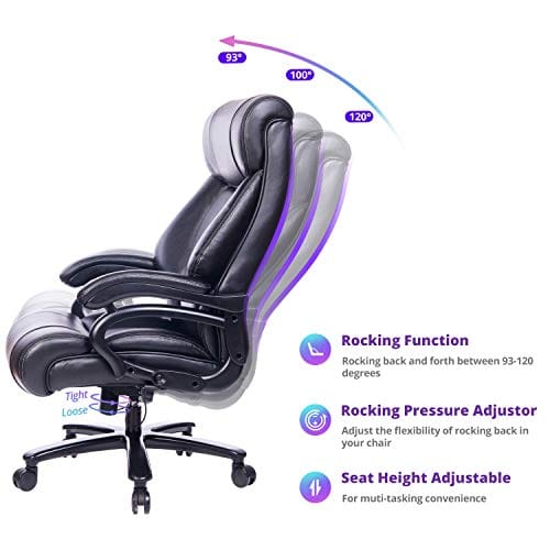 REFICCER Big and Tall 400lb Executive Office Chair High Back Leather Heavy Duty Desk Computer Task Swivel Chairs with Adjustable Tilt Angle, Thick Padding and Ergonomic Design Lumbar Support, Black