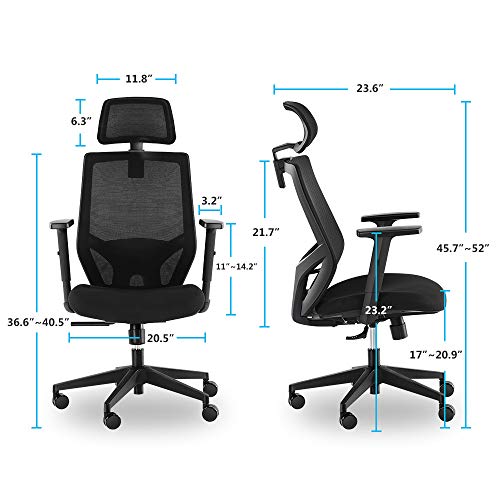 Ergonomic Office Chair, Mesh Chair with Lumbar Support, Tribesigns High Back Desk Chair with Breathable Mesh, Thick Seat Cushion, Adjustable Armrest, Backrest and Headrest