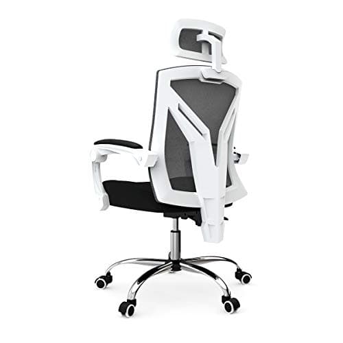 Hbada Ergonomic Home Office Chair - High-Back Desk Chair Racing Style with Lumbar Support - Height Adjustable Seat,Headrest- Breathable Mesh Back - Soft Foam Seat Cushion, White