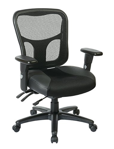 Office Star Breathable ProGrid Back with Leather and Mesh Seat Adjustable Black Managers Chair and Nylon Base