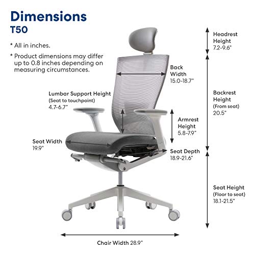 SIDIZ T50 Home Office Desk Chair : Advanced Mechanism for Your Posture, Ventilated Mesh Back, Adjustable Headrest, 2-Way Lumbar Support, 3-Way Armrests, Adjustable Seat Slide/Slope
