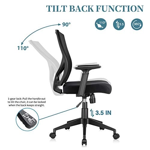 ELABEST Office Chair Ergonomic Desk Chair, Swivel Task Chair with Adjustable Armrest, Soft Sponge Cushion, Lumbar Support, Mid Back Mesh Computer Chair