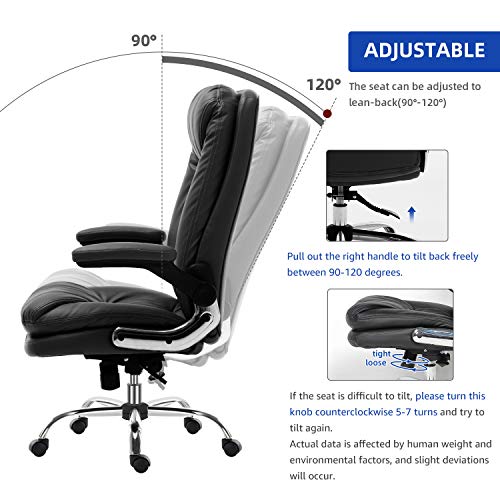 YAMASORO Ergonomic Executive Office Chair Black,High Back Leather Computer Chair Flip up Arm Rests,Office Desk Chairs with Wheels for Heavy People
