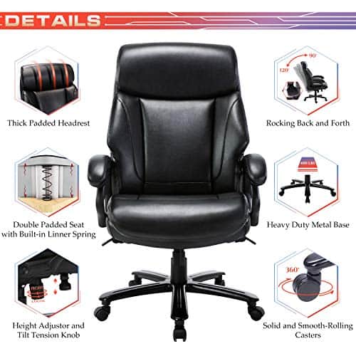 STARSPACE High Back Big & Tall 400lb Bonded Leather Office Chair Large Executive Desk Computer Swivel Chair - Heavy Duty Metal Base, Adjustable Tilt Angle, Ergonomic Design for Lumbar Support