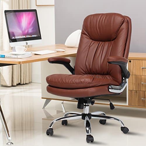 YAMASORO Ergonomic High-Back Executive Office Chair Big and Tall Computer Chair with Wheels Comfortable PU Leather for Heavy People, Swivel Rolling Home Office Desk Chairs with Adjustable Arms,Brown