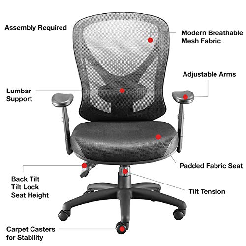 STAPLES Carder Mesh Office Chair (Black, Sold as 1 Each) - Adjustable Office Chair with Breathable Mesh Material, Provides Lumbar, Arm and Head Support, Perfect Desk Chair for The Modern Office