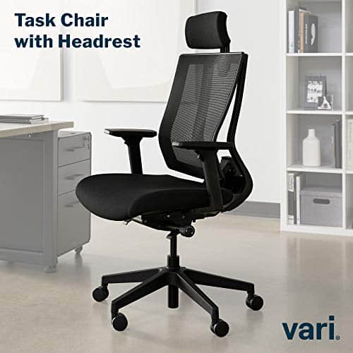 Vari Task Chair w/Headrest - Office Chair with Multiple Adjustment Points and Rolling Casters - Pivoting Ergonomic Backrest for Maximum Lumbar Support - No Tool Assembly