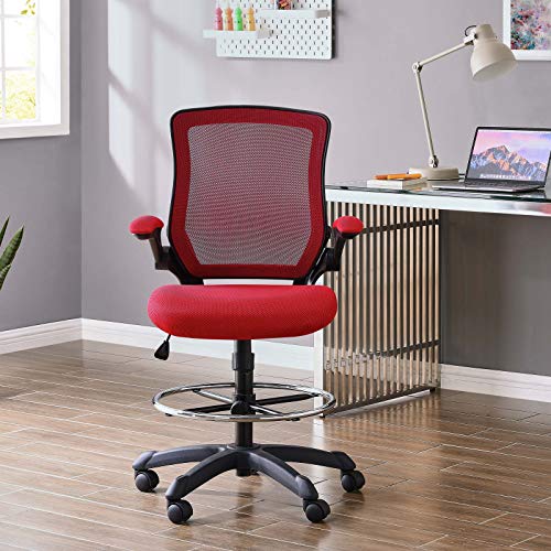 Modway Veer Drafting Chair - Reception Desk Chair - Flip-Up Arm Drafting Chair in Red