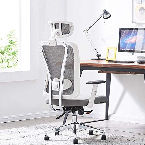 Cedric Office Chair,Breathable Mesh Computer Chair with Ergonomic Adjustable Lumbar Support, White Swivel Desk Chair with Adjustable Armrest and Headrest, Soft Cushion Seat