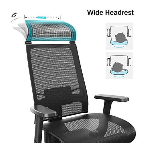 BILKOH Ergonomic Office Chair with Mesh Seat & Adjustable Lumbar Support, High Back Desk Chair with Breathable Mesh, Wide Headrest& Reclining Task Chair, Adjustable 3D Armrest & Height Computer Chair
