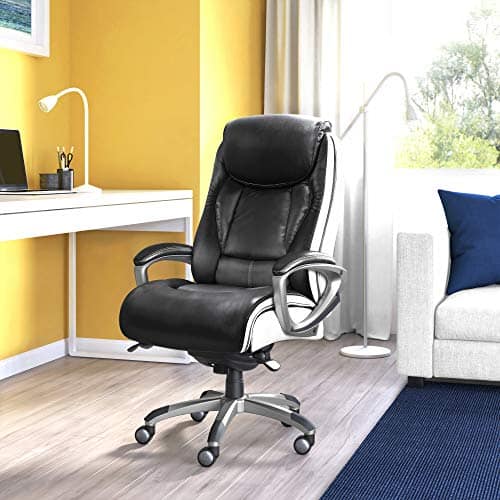 Serta 44942 Executive Office Chair with Smart Layers Technology | Leather and Mesh Ergonomic with Contoured Lumbar and ComfortCoils | Black & White