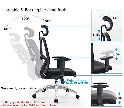 Ticova Ergonomic Office Chair - High Back Desk Chair with Adjustable Lumbar Support & Thick Seat Cushion - 140°Reclining & Rocking Mesh Computer Chair with Adjustable Headrest, Armrest